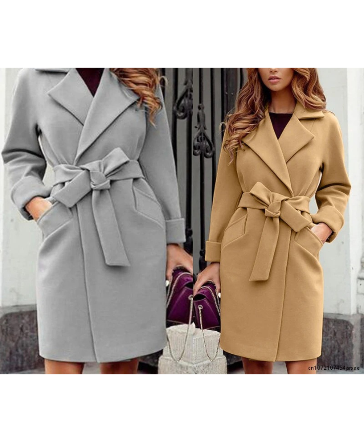 Davinor - Elegante Trenchcoat Dames met Strikceintuur en Omgeslagen Manchetten