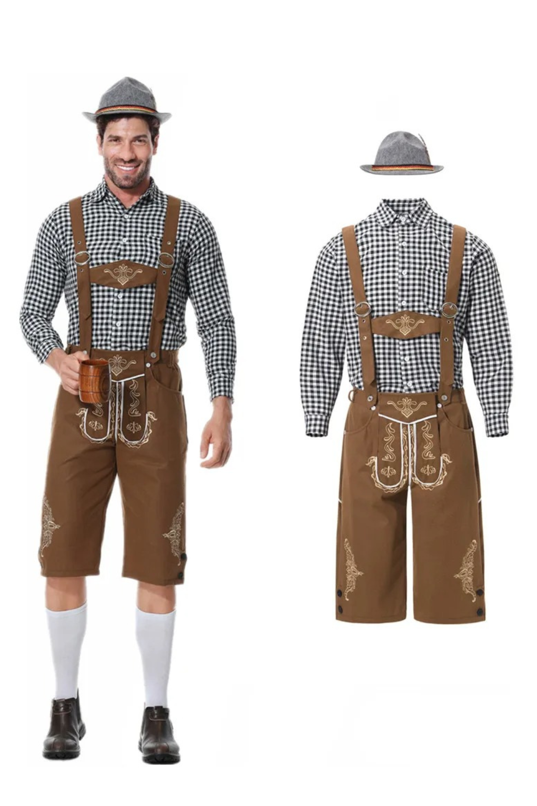 DenLedr - Heren Lederhosen met Bretels - Traditionele Beierse Outfit