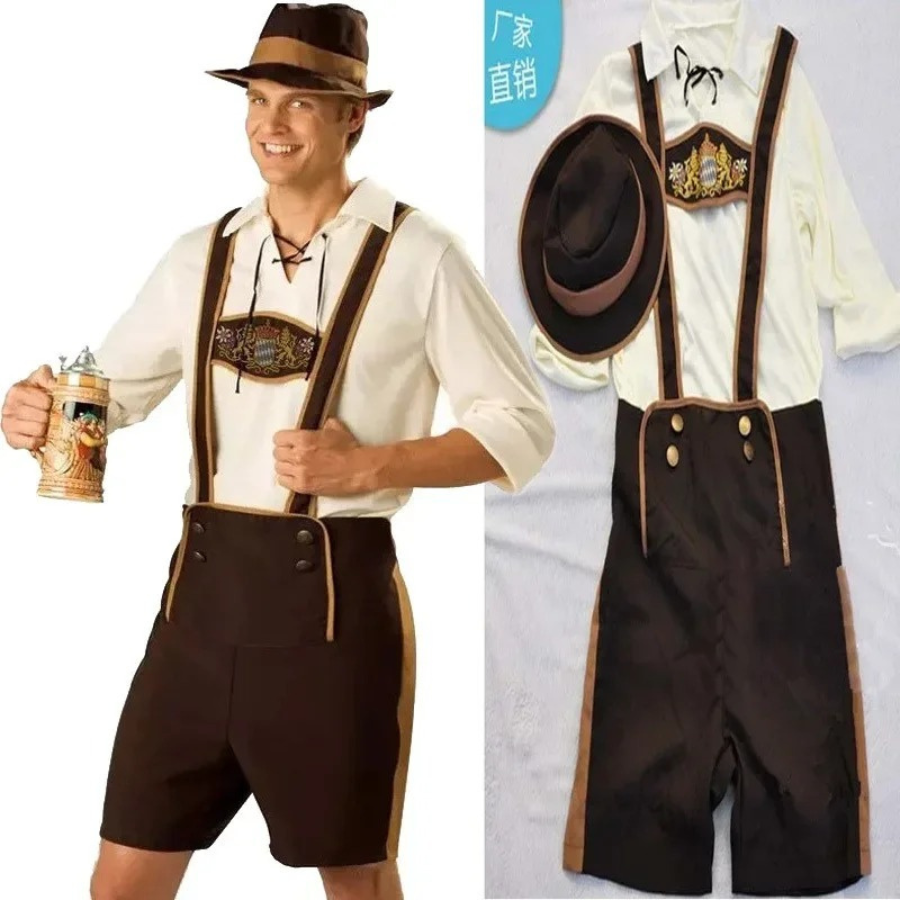 AlpenWi - Twee Heren Lederhosen Sets met Shirt en Bretels - Traditioneel Kostuum