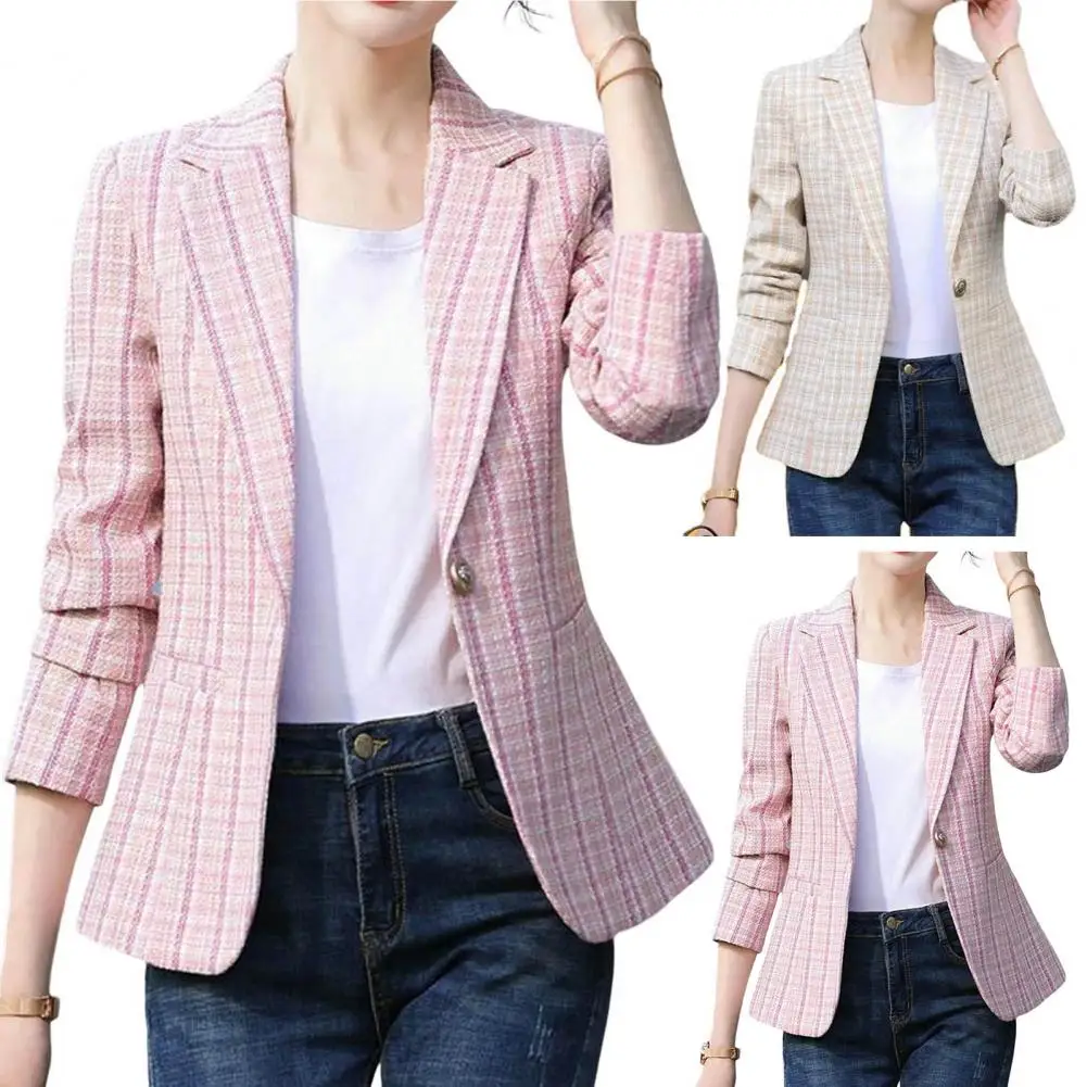 Houderz - Geruite Dames Blazer Met Enkelknoopsluiting - Stijlvol en Klassiek