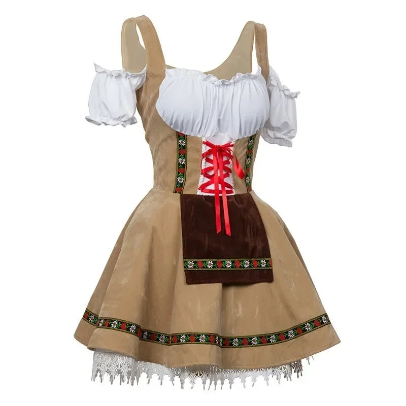 Tindrel - Dirndl Dames Jurk met Geborduurd Detail en Korte Mouwen