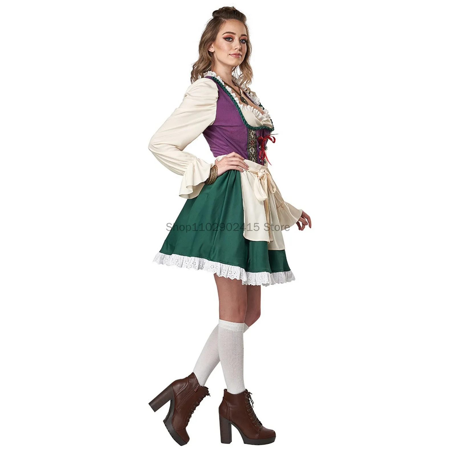 Wirndra - Dirndl Dames Jurk met Lange Mouwen, Schort en Vetersluiting