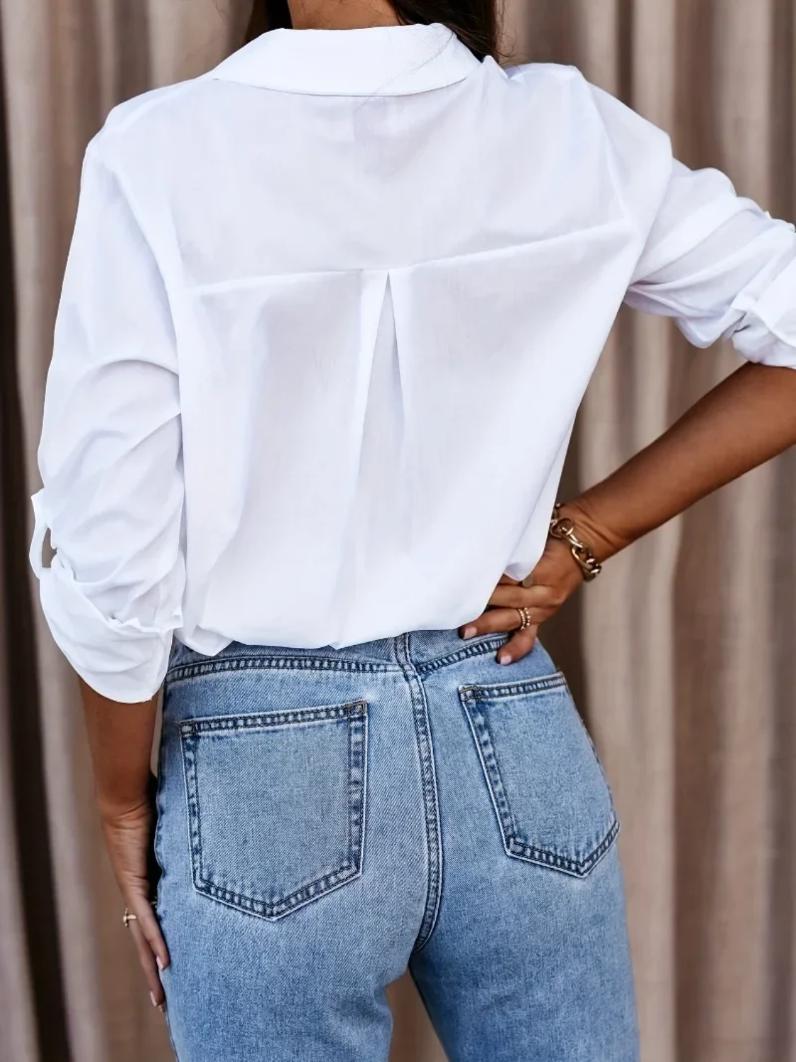 MonAmi® witte omgeslagen kraag comfortabele lange zomer blouse