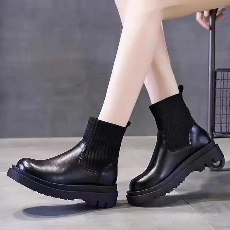 Marvella - Dames Chelsea Boots Gemakkelijk aan te Trekken met Gebreide Enkel