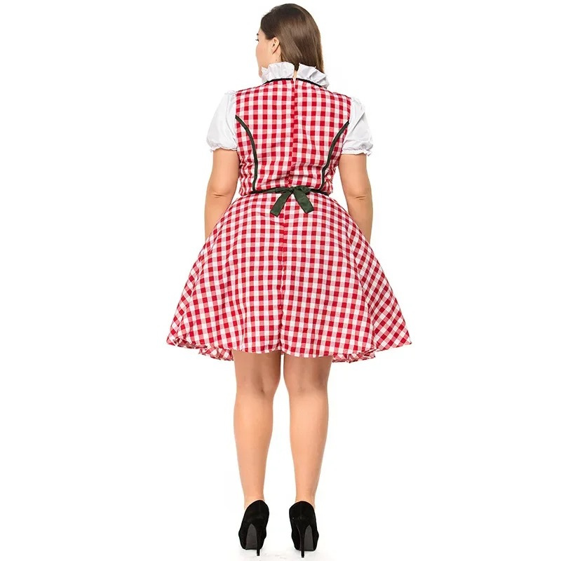 Kirdira - Dirndl Dames Geruite Jurk met Schort en Kanten Details