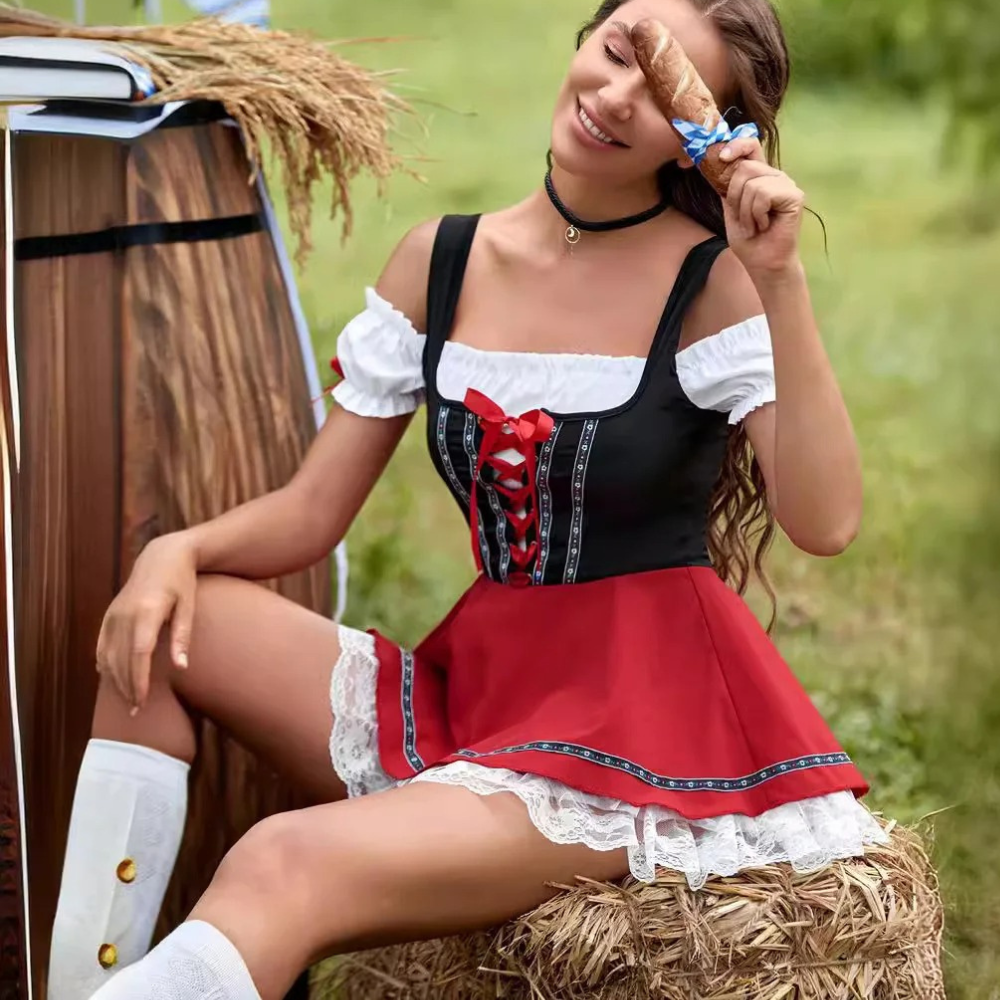 Zirndra - Dirndl Dames Jurk met Off-Shoulder Mouwen en Kantdetails