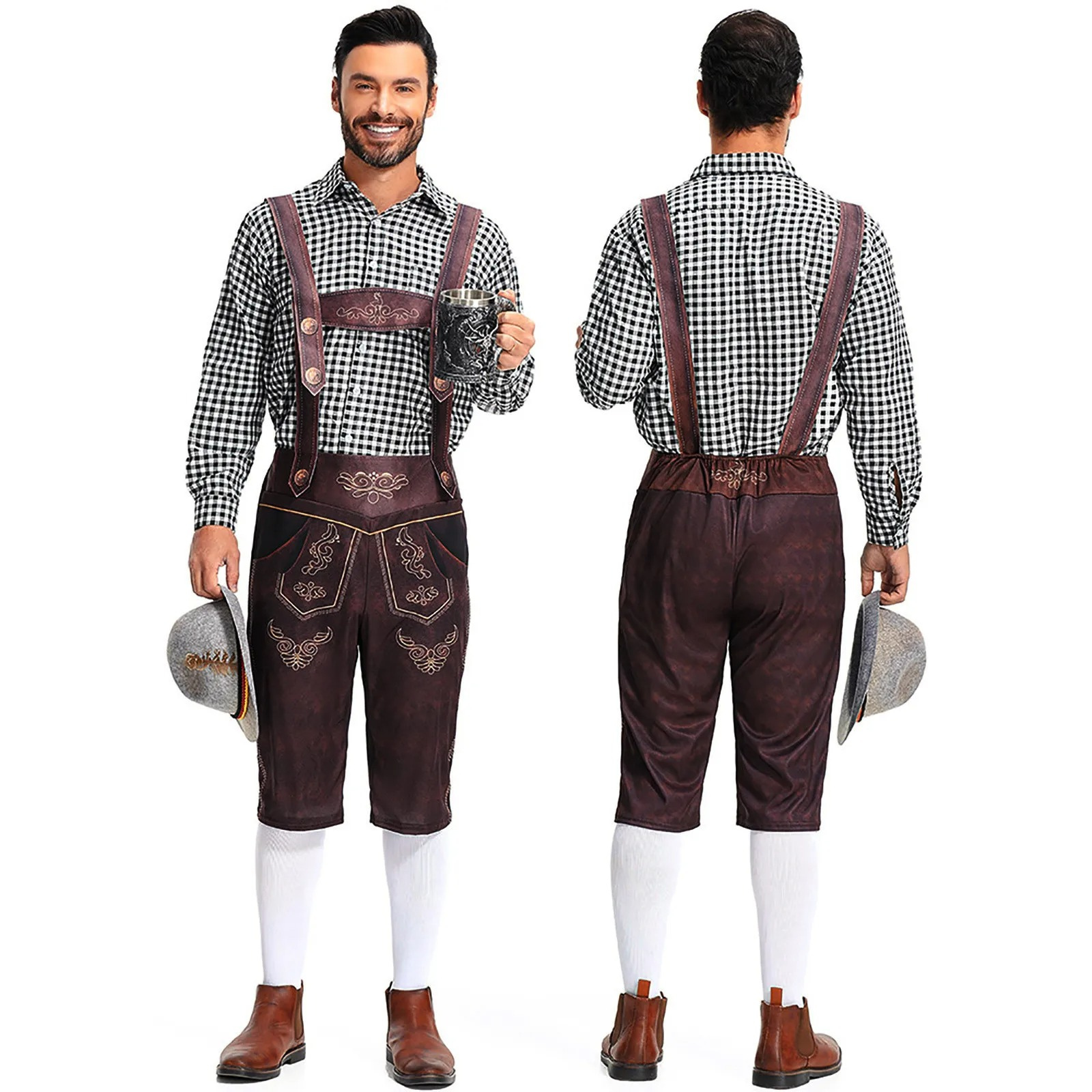 AlpenHo - Traditionele Kinder Lederhosen met Shirt en Borduursels - Beiers Kostuum