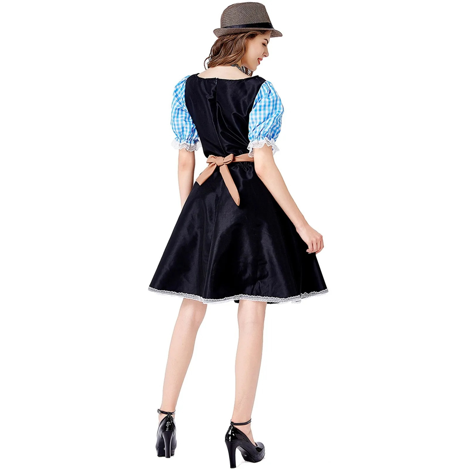 Mirland - Dirndl Dames Oktoberfest Jurk met Geruite Blouse en Schort