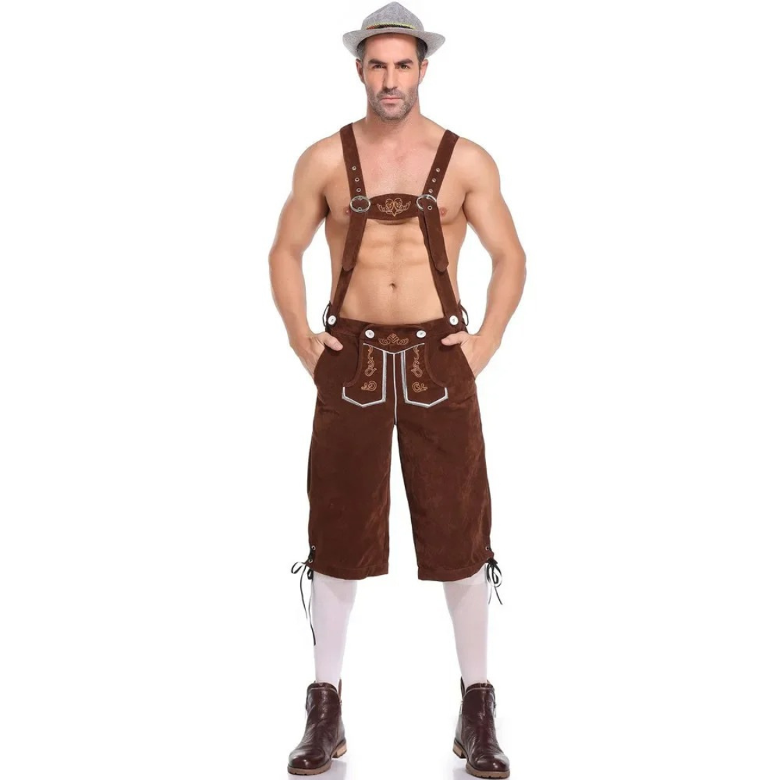 LederGr - Authentieke Lederhosen Heren met Bretels en Borduursels - Feestkleding