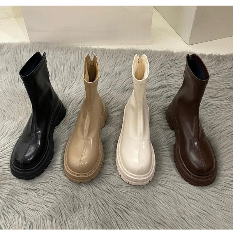 Rafaela - Dames Chelsea Boots van Leer met Rits en Dikke Zool