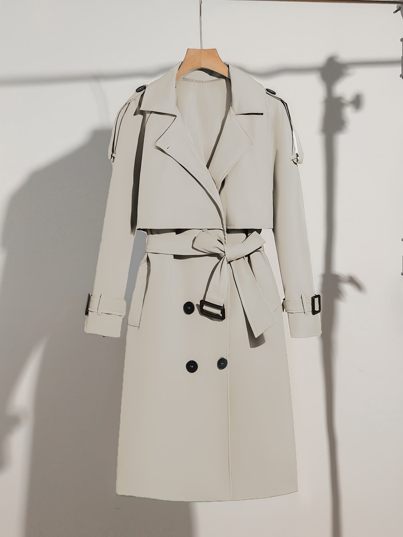 Coatela Dames Lange Dubbelknoopsluiting Trenchcoat met Tailleceintuur