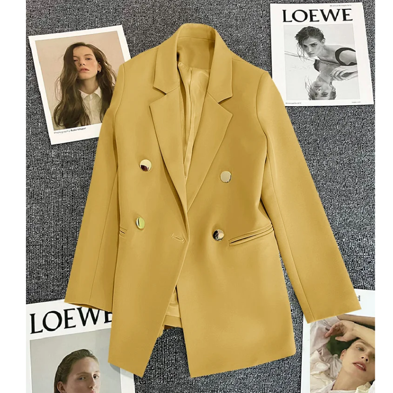 Blazique - Lange Dames Blazer met Gouden Knopen en Dubbele Rij Sluiting