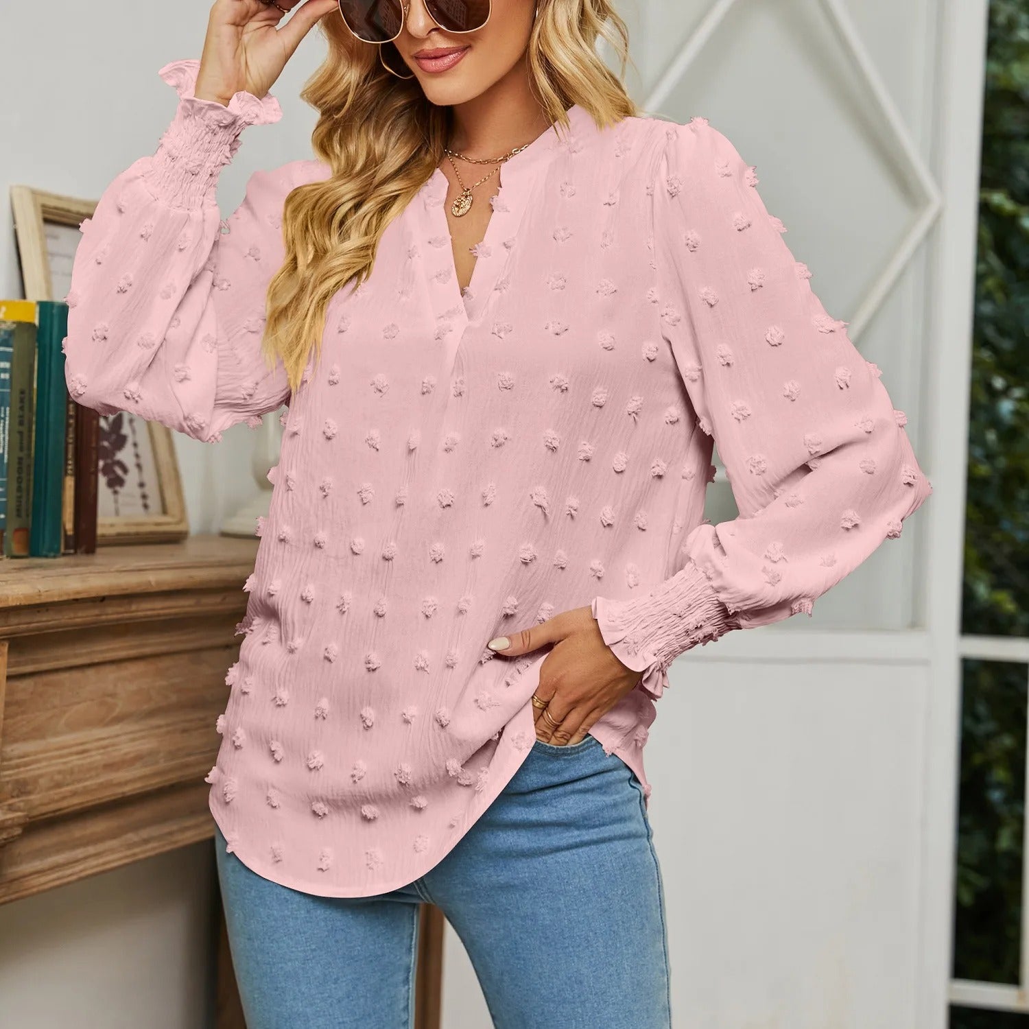 Feline Lichtgroene V-Hals Blouse