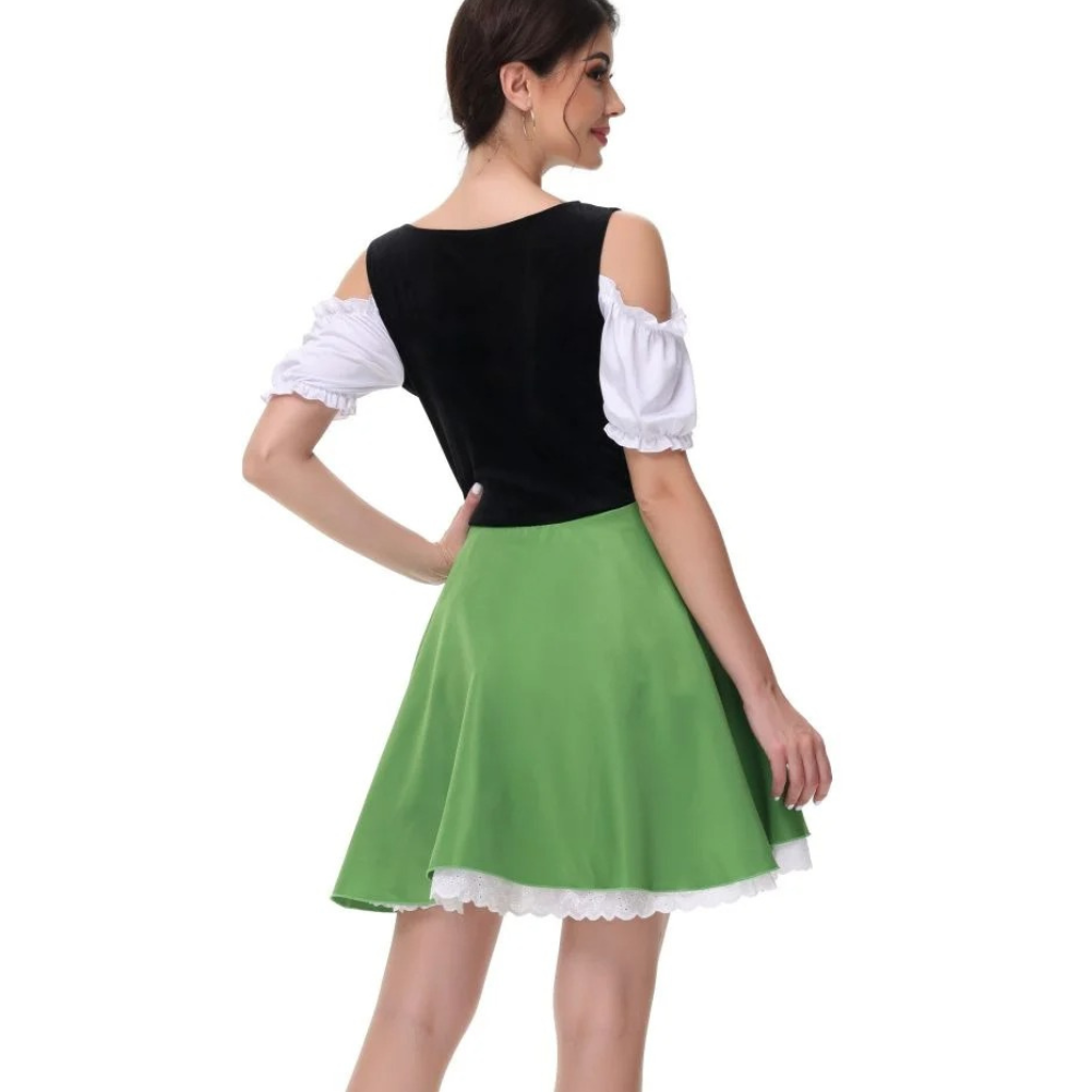 Pirndel -Dirndl Dames Jurk met Geruit Detail en Striksluiting Schort