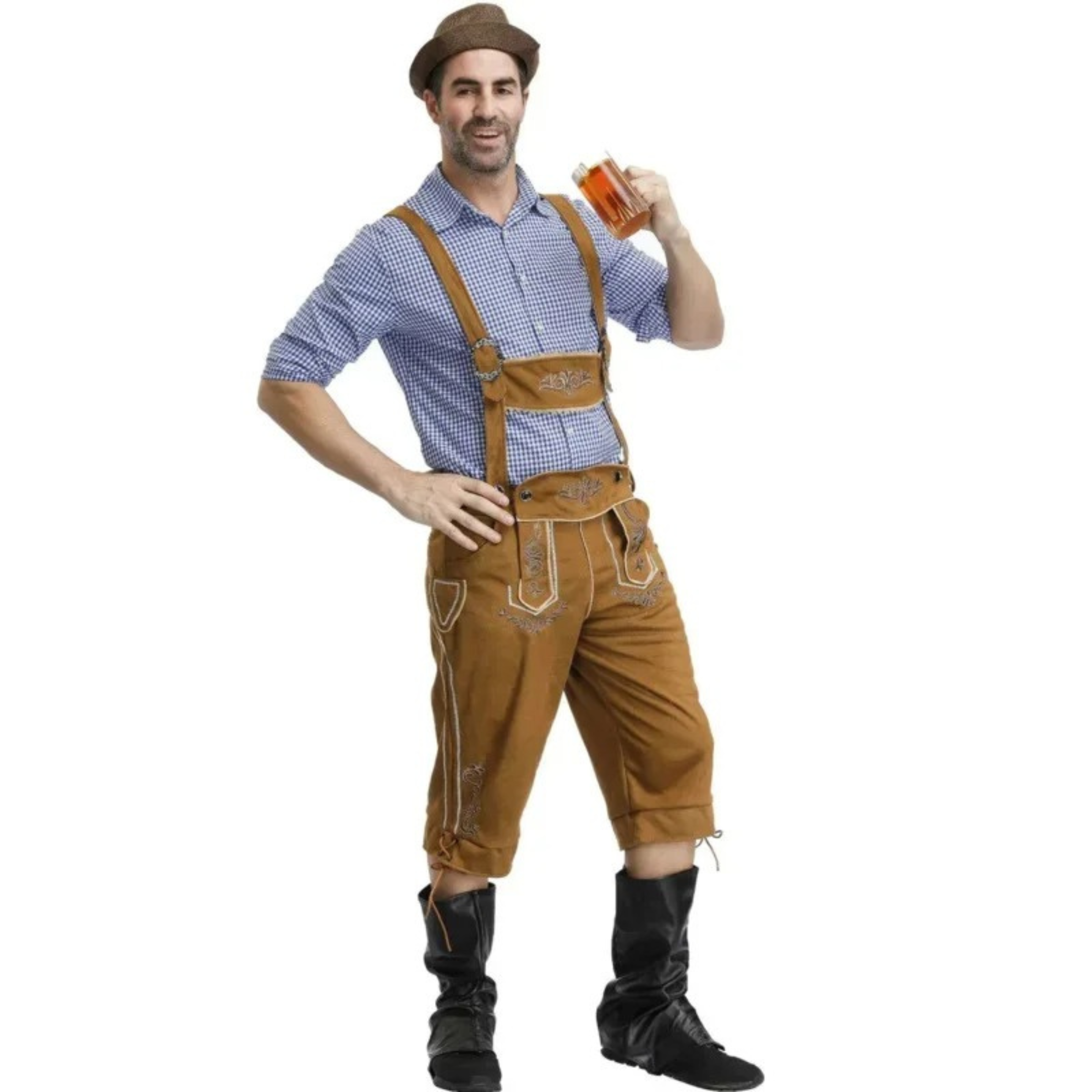 LederTo - Traditionele Lederhosen Heren met Bretels en Shirt - Feestoutfit