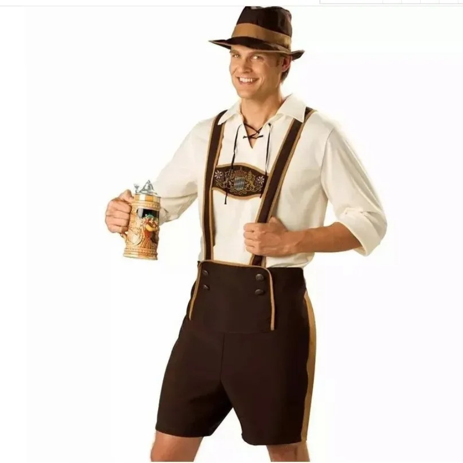 AlpenWi - Twee Heren Lederhosen Sets met Shirt en Bretels - Traditioneel Kostuum