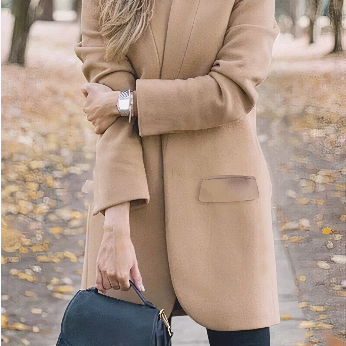 Tarvina - Dames Lange Trenchcoat - Open Voorkant, Reverskraag, Volledige Lengte Design