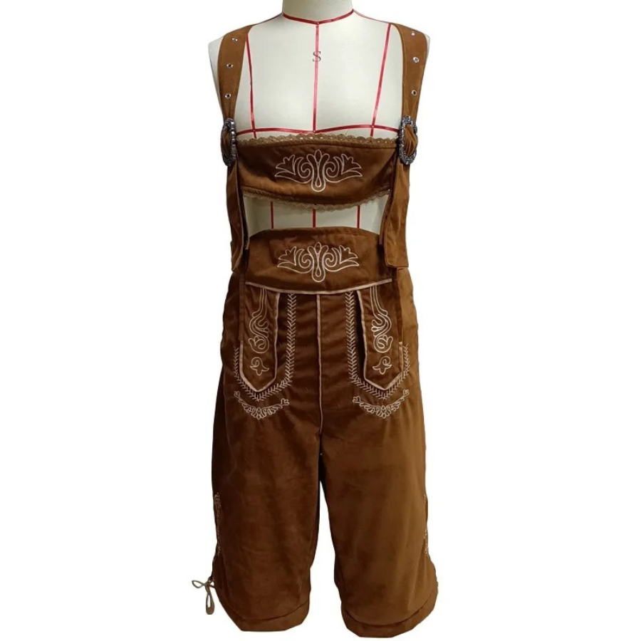 HerHoe - Traditionele Heren Lederhosen met Bretels en Shirt - Feestkleding