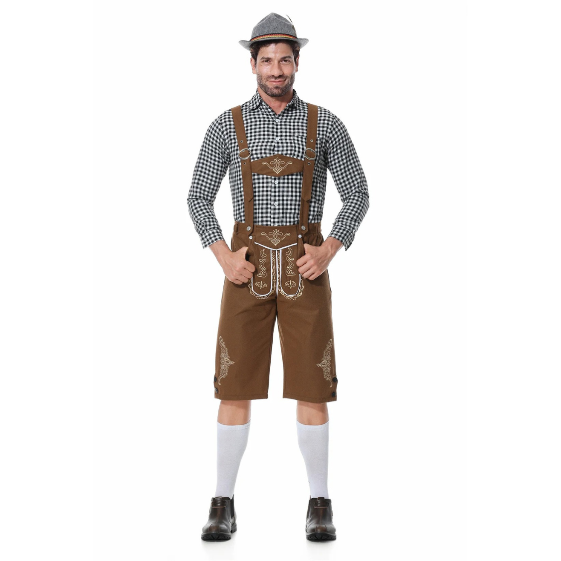 AlpenKr - Set van Heren Lederhosen met Borduursels en Bretels - Feestkleding