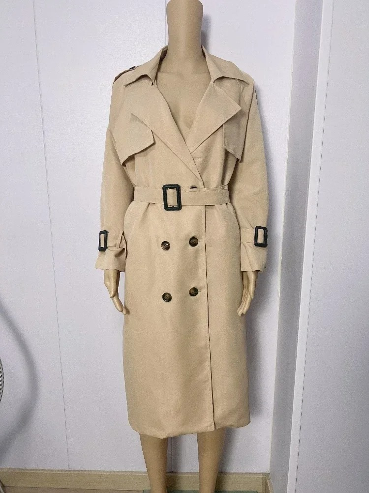 Revalin - Elegante Trenchcoat Dames met Ceintuur, Oversized Mouwen en Dubbele Rij Knopen