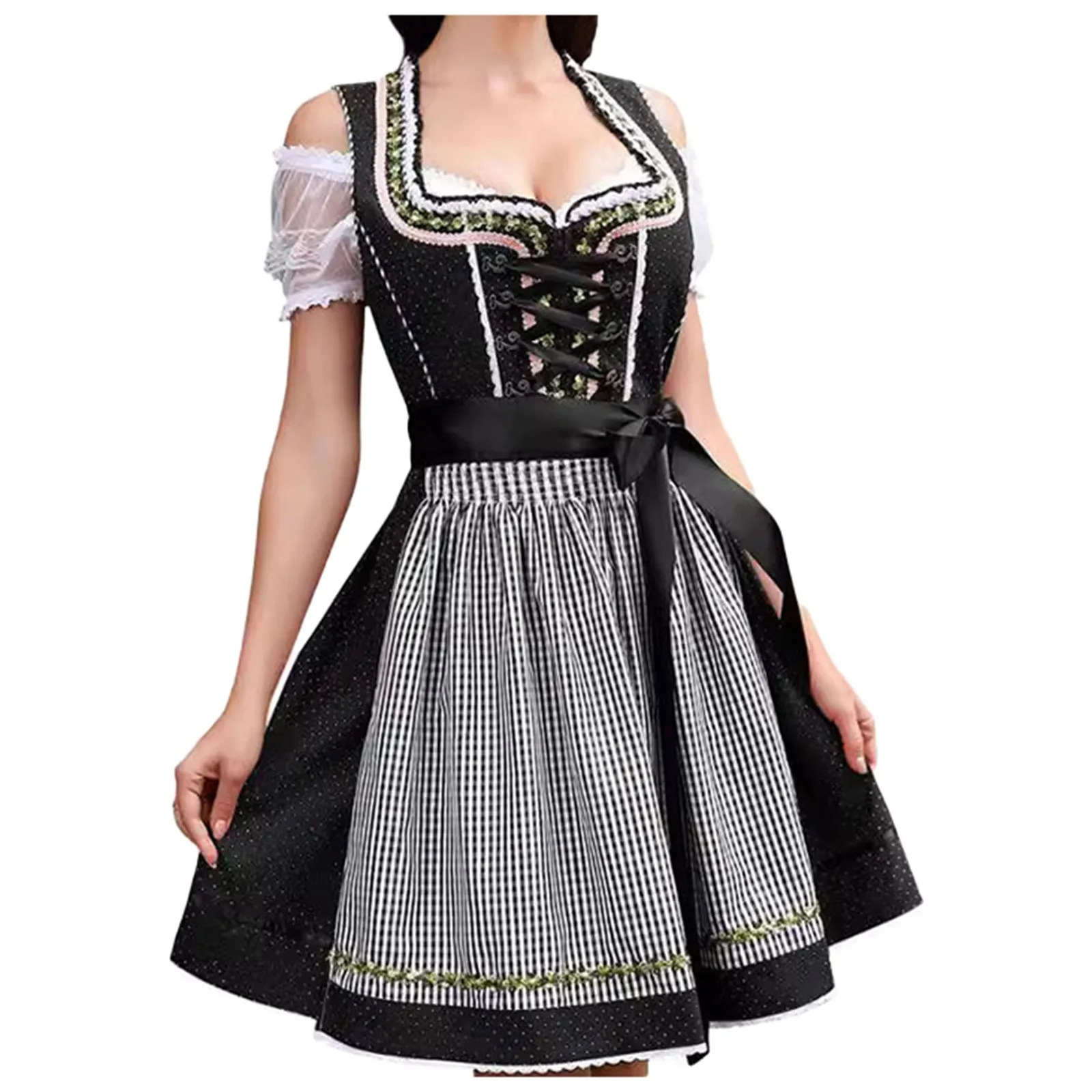 Bindrol - Dirndl Dames Jurk voor Feesten met Vetersluiting en Strikdetail