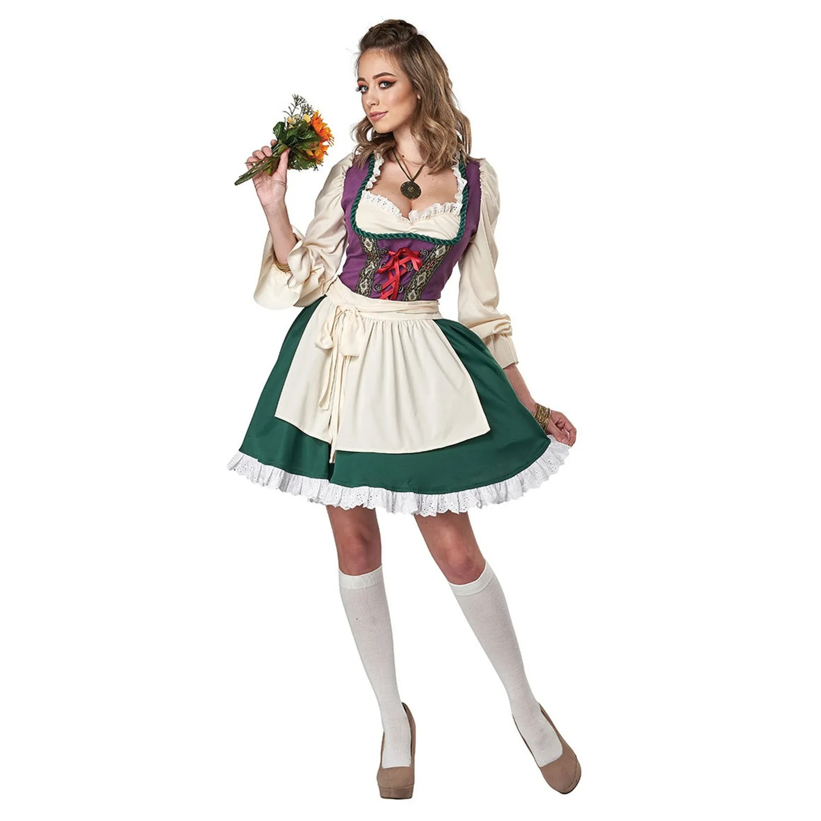 Wirndra - Dirndl Dames Jurk met Lange Mouwen, Schort en Vetersluiting