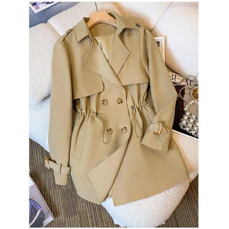 Linetra - Getailleerde Trenchcoat Dames met Verstelbare Taille en Dubbele Knoopsluiting