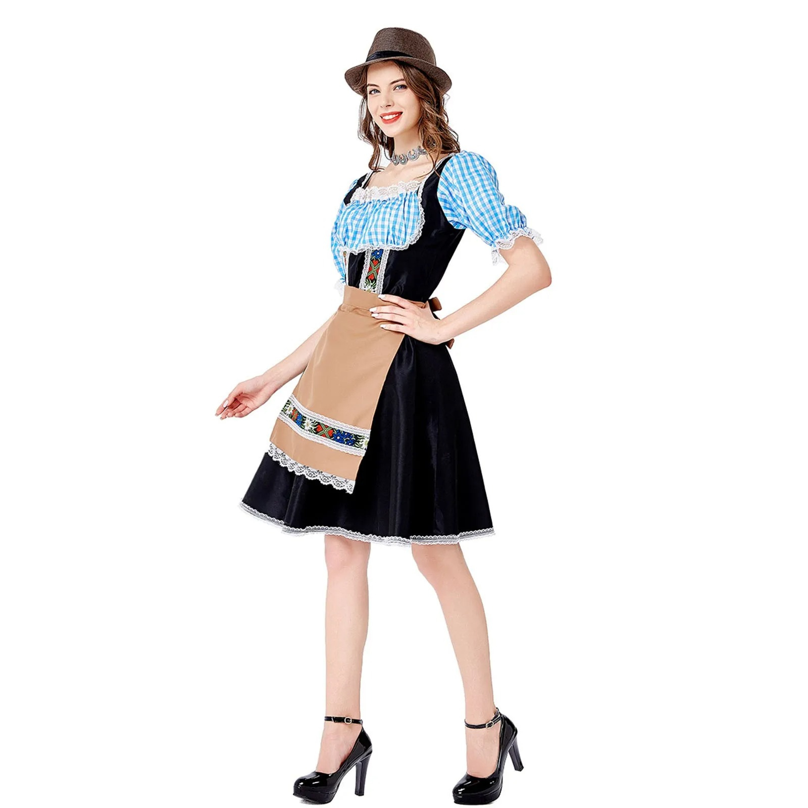 Mirland - Dirndl Dames Oktoberfest Jurk met Geruite Blouse en Schort