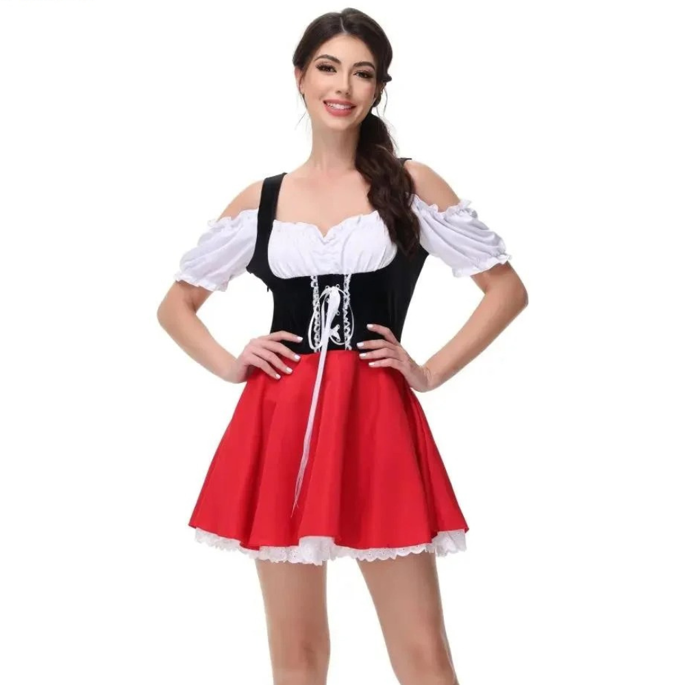 Zirndra - Dirndl Dames Jurk met Off-Shoulder Mouwen en Kantdetails