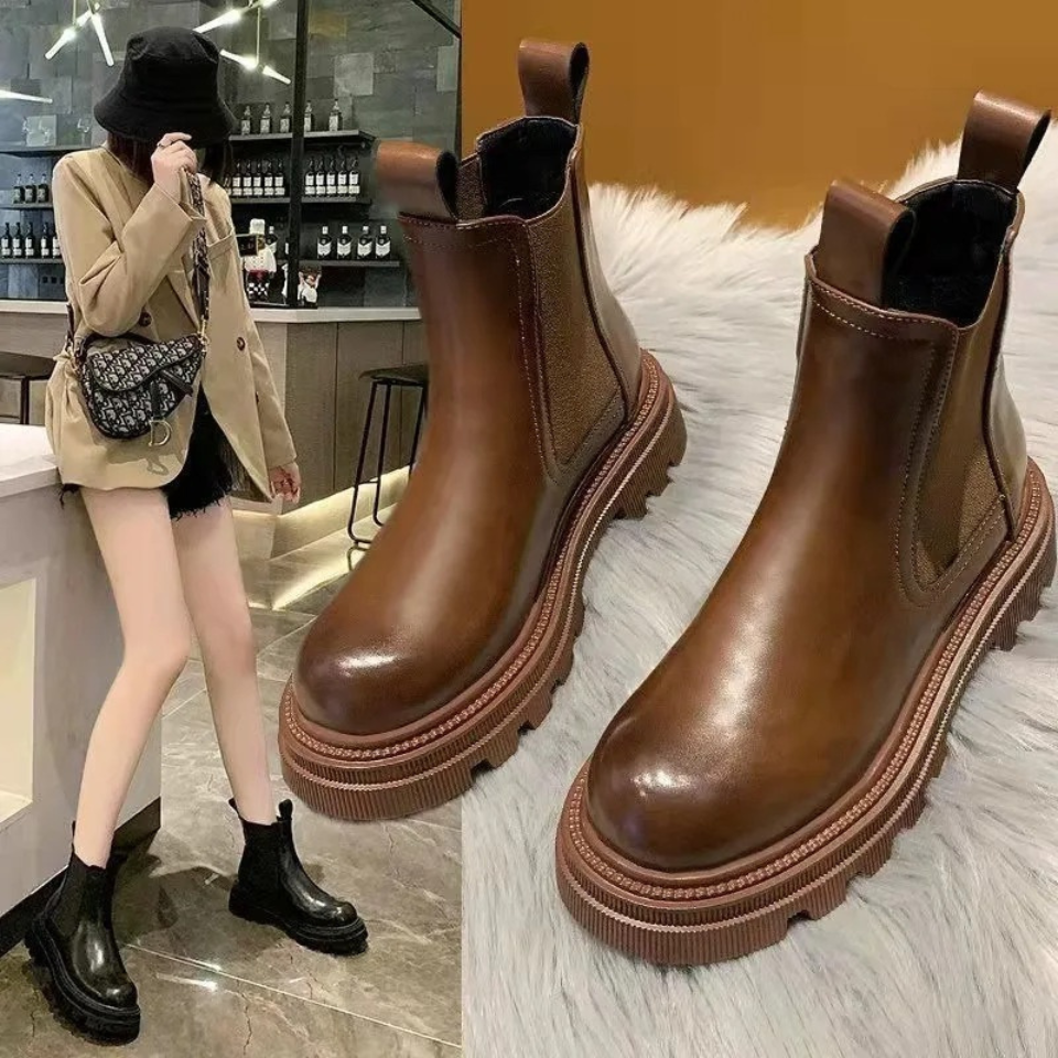 Elouise - Dames Chelsea Boots met Dikke Zool en Treklussen