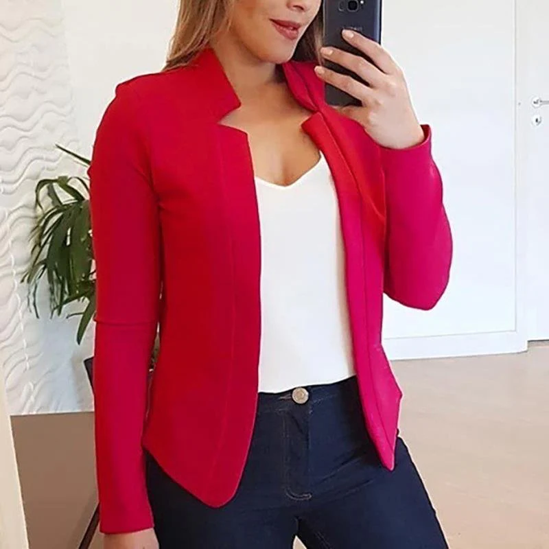 Junella - Dames Open-Front Blazer, Slim Fit, Lange Mouw, Kantoor Kleding