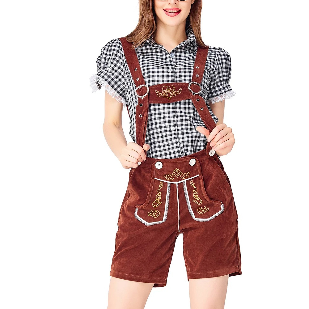 Xindora - Dirndl Dames Outfit met Korte Broek en Traditionele Bretels