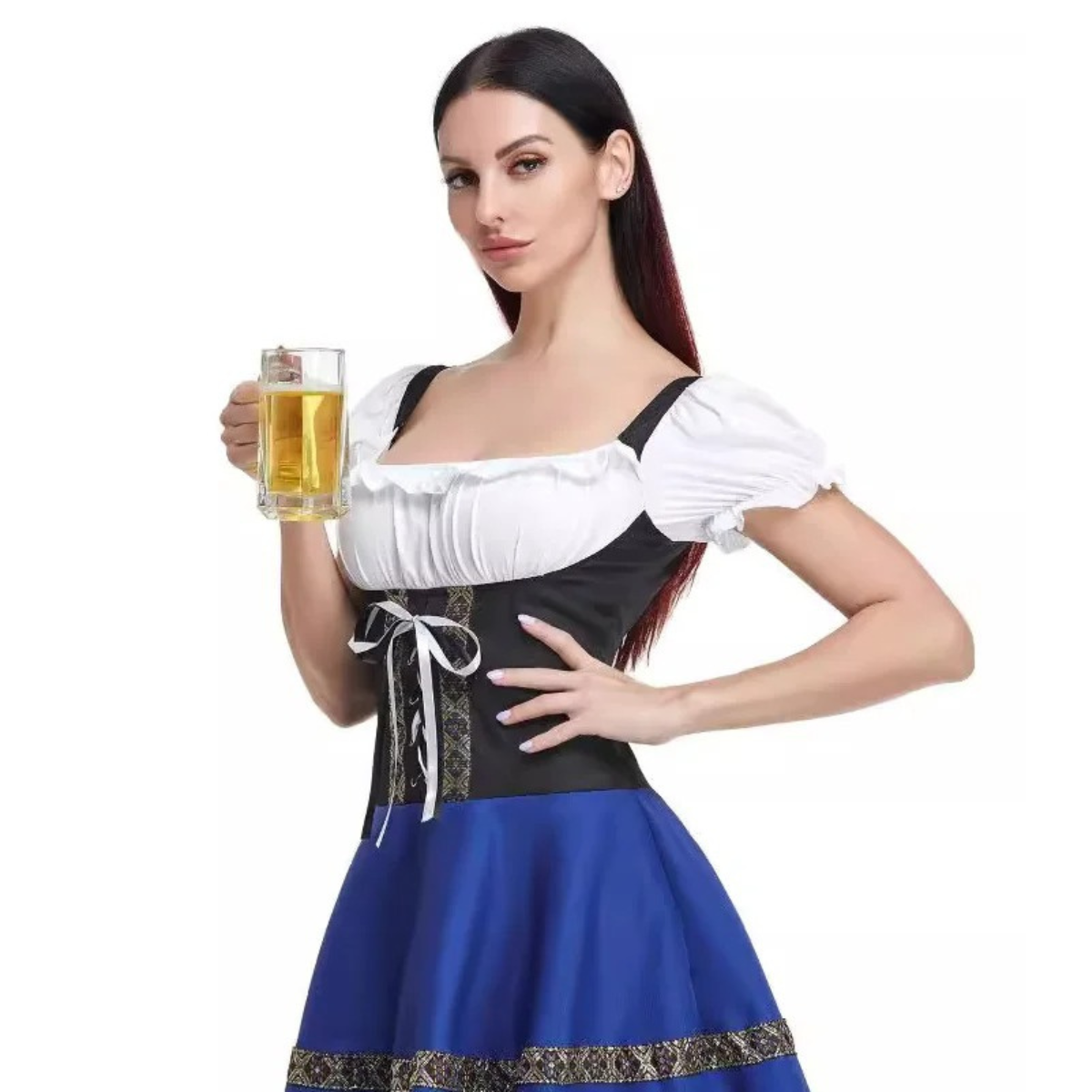 Lindara - Dirndl Dames Korte Jurk met Vetersluiting en Kanten Detail