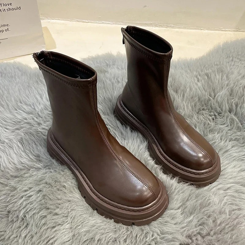 Rafaela - Dames Chelsea Boots van Leer met Rits en Dikke Zool