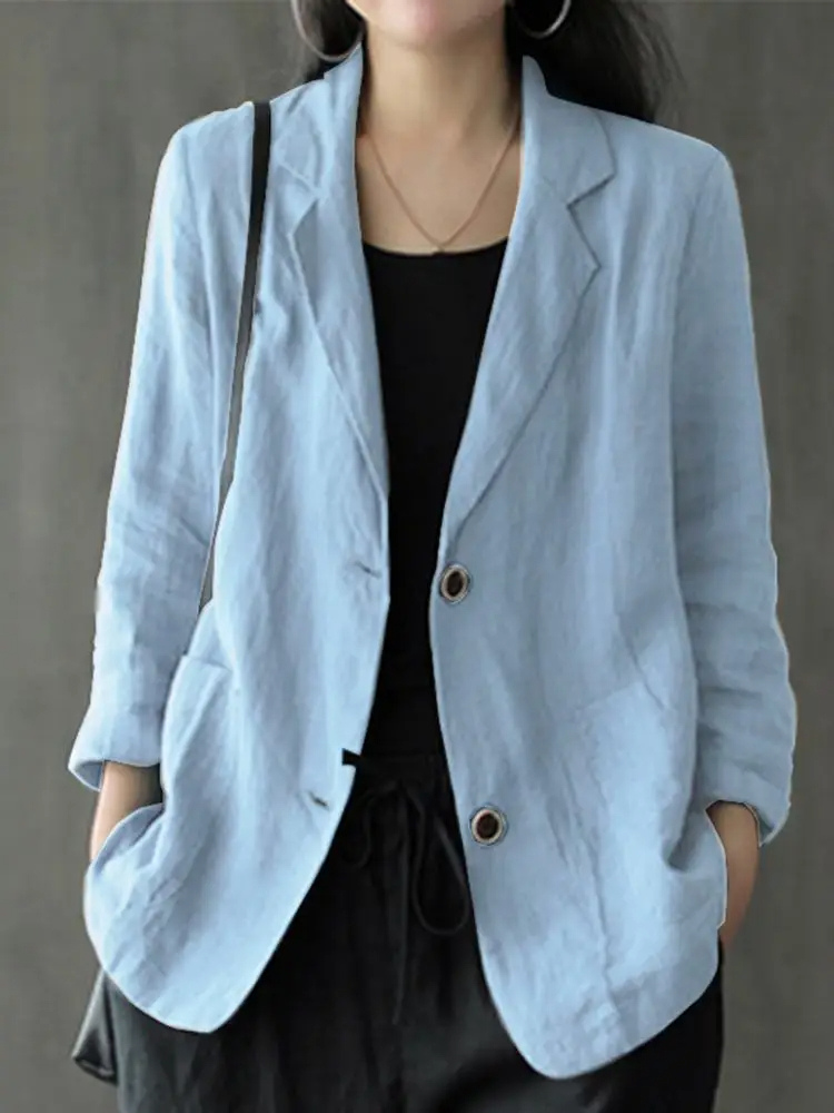 Blazara - Casual Lange Dames Blazer met Enkele Knop en Grote Zakken