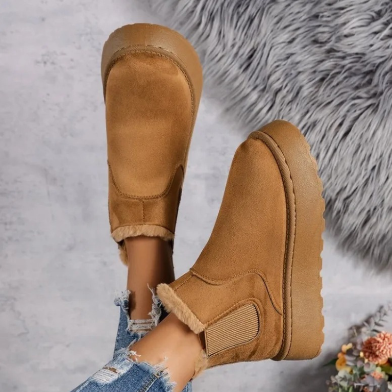 Velviva - Dames Boots Met Elastiek - Warme Winter Platform Enkellaarzen