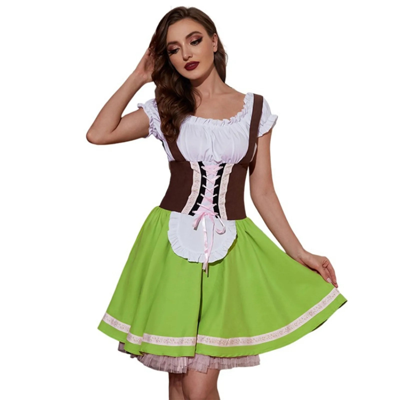 Windral - Dirndl Dames Jurk met Stippenprint, Knoopsluiting en Schort