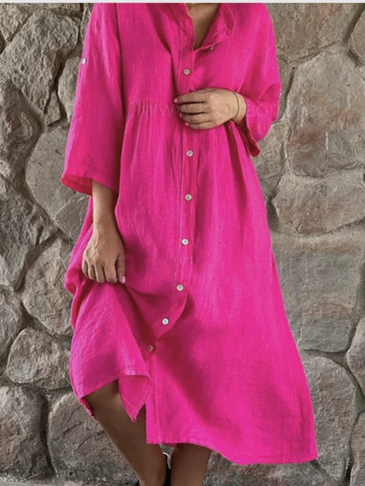 MonAmi® roze katoenen knoop met fleece linnen jurk