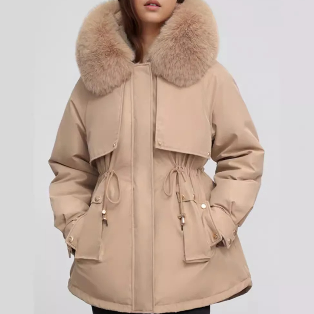 MonAmi effen kleur bontkraag parka winterjas dames