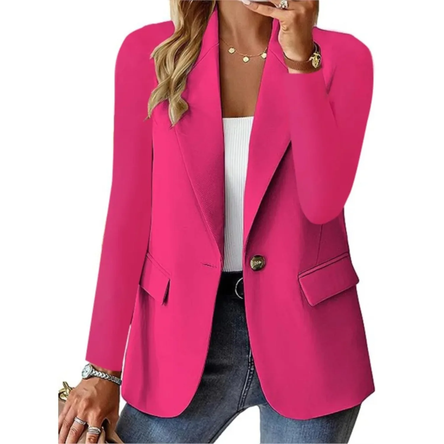 Morvina - Dames Blazer met Één Knoop, Lange Mouw, Getailleerde Pasvorm, Casual Jasje