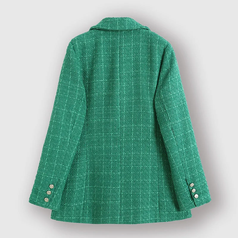 Rovelle - Dames Dubbelrijige Tweed Blazer, Reverskraag, Knoopdetails