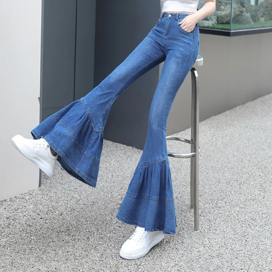 Fevaron - Flared Broek Dames Hoog Gesneden Vervaagde Effect Bell Bottoms