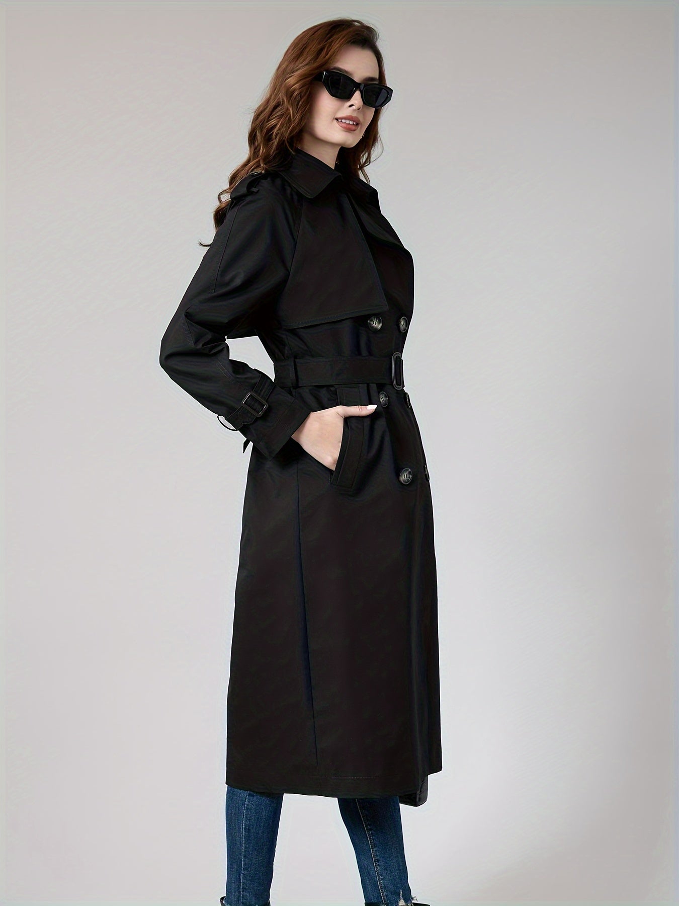 Coatela Dames Lange Dubbel Geknoopte Trenchcoat met Riem – Klassieke Getailleerde Pasvorm