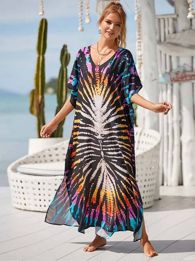 MonAmi® lange boho jurken met grafische regenboogprint