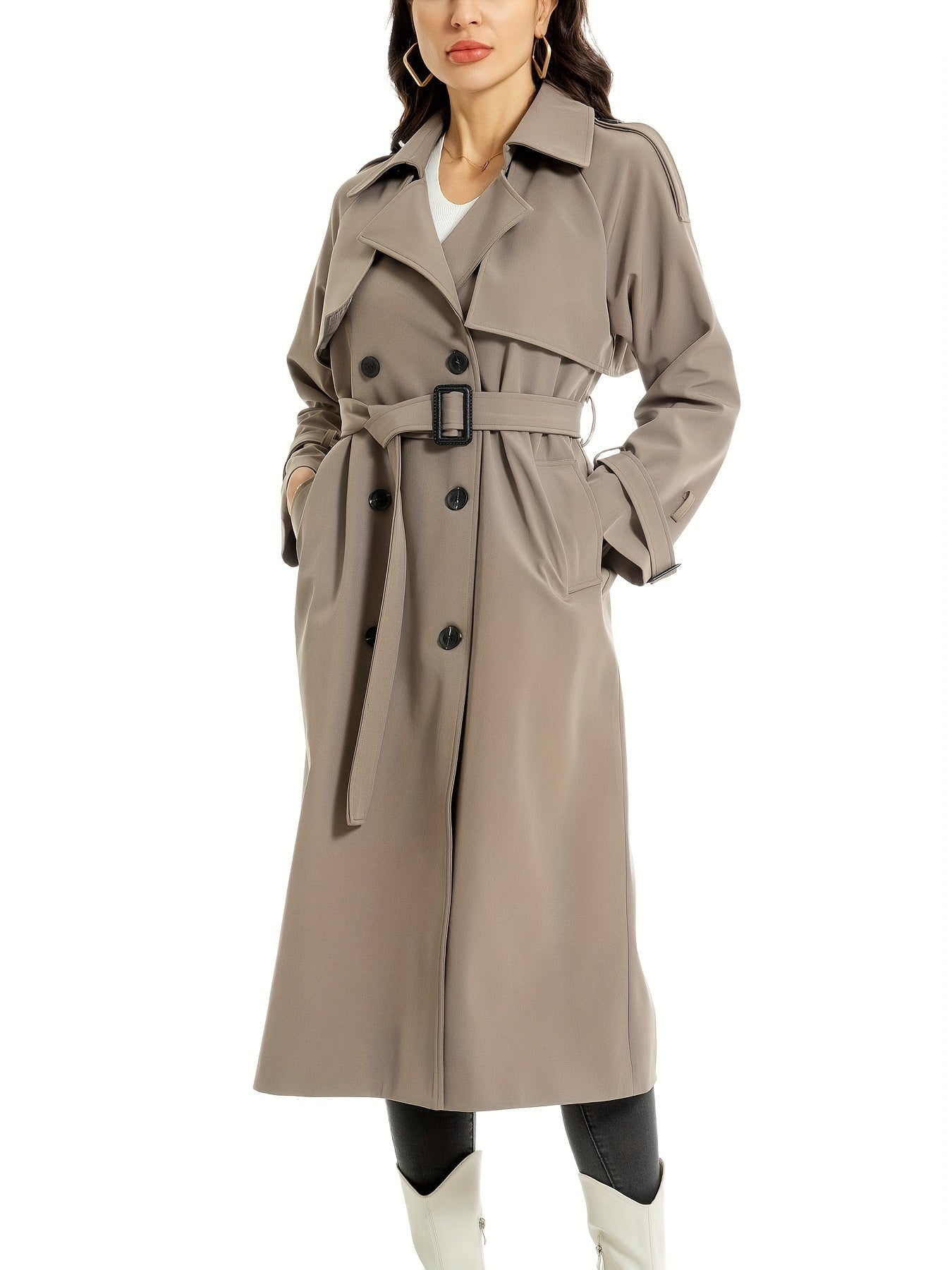 Miragio - Dames Lange Dubbelzijdige Trenchcoat met Riem en Brede Revers