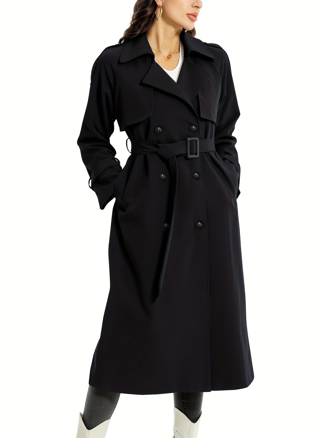 Miragio - Dames Lange Dubbelzijdige Trenchcoat met Riem en Brede Revers