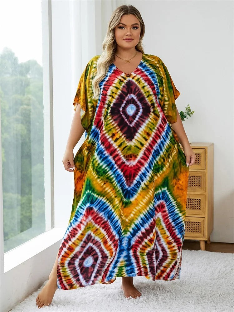 MonAmi® Veelkleurige V-hals Losse Kaftan boho jurken