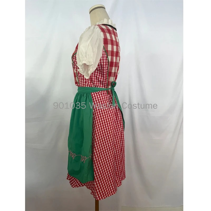 Mildran - Dirndl Dames Jurk met Geruit Detail en Striksluiting Schort