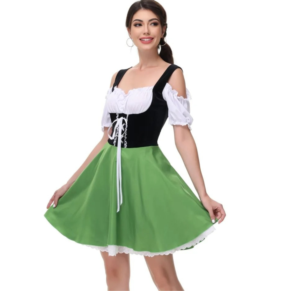 Pirndel -Dirndl Dames Jurk met Geruit Detail en Striksluiting Schort