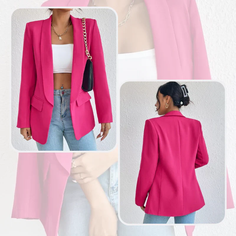 Carvina - Dames Open-Front Blazer, Lange Mouw, Getailleerde Pasvorm, Casual Chic